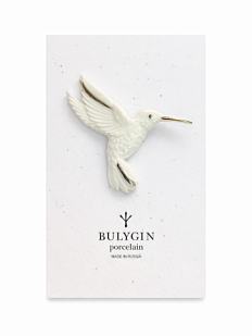 Брошь ручной работы Bulygin «Колибри», бело-серебристая, фарфор