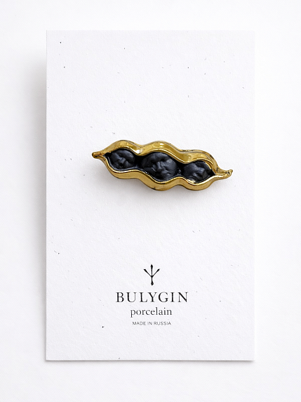 Брошь ручной работы Bulygin «Горох», фарфор, чёрно-золотистая, фото 1.