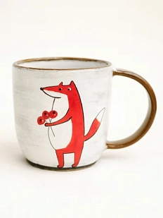 Кружка ручной работы Ким керамика с росписью Лис с брусникой, керамика, 350 мл