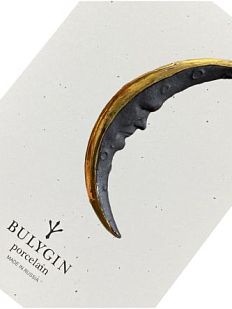 Брошь ручной работы Bulygin «Месяц», фарфор, чёрно-золотистая