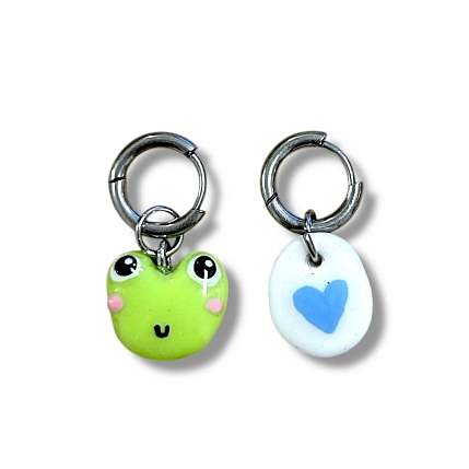 Серьги-конго Радость Рядом «Лягушка и сердечко», полимерная глина, фото 1.