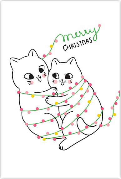 Открытка на Новый год «Котики с гирляндой», фото 1.