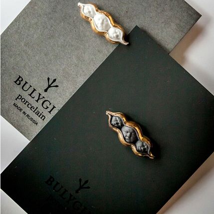 Брошь ручной работы Bulygin «Горох», фарфор, чёрно-золотистая, фото 3.