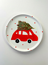 Тарелка ручной работы на Новый год «Машинка с ёлкой», керамика, 18 см, превью фото 1