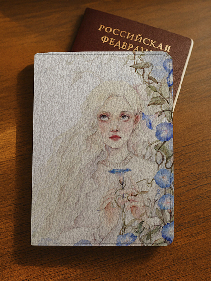 Обложка на паспорт «Девочка с голубым вьюнком», Оксана Викторова, фото 2.
