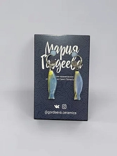 Серьги-конго Мария Гордеева «Рыбки», керамика, белые с синим