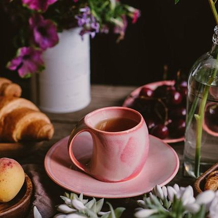 Блюдце круглое ручной работы VELES «Рассвет над Имладрис», фарфор, 16 см, фото 2.