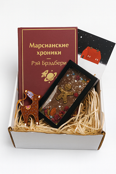 Подарочный набор на Новый год с книгой «Марсианские хроники», ёлочной игрушкой и шоколадом, фото 2.
