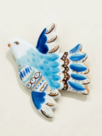 Брошь ручной работы Полина Гузеева «Птичка», сине-зелёная, фарфор, фото 1.