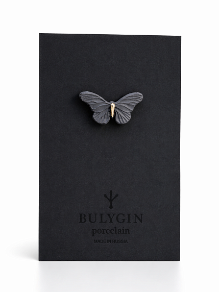 Брошь ручной работы Bulygin «Бабочка», фарфор, чёрно-серебристая, фото 3.
