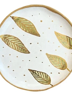 Тарелка ручной работы Золотые листья, керамика, 17 см