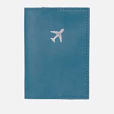 Обложка на паспорта с самолётом Kokosina bags, натуральная кожа, васильковая
