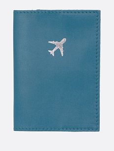 Обложка на паспорта с самолётом Kokosina bags, натуральная кожа, васильковая
