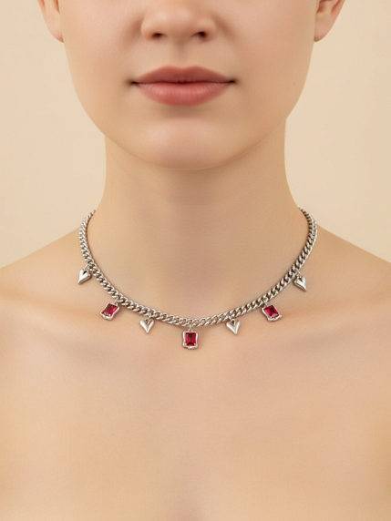 Цепь с подвеской из сердечек и красного камня Migette, фото 3.