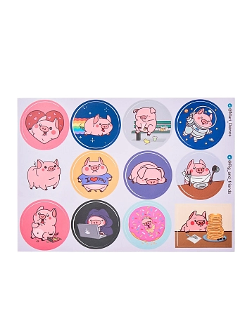 Виниловые стикеры «Pig and friends / Кругляшки», А5, фото 1.
