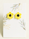 Серьги-гвоздики «Анемоны», полимерная глина, жёлтые, превью фото 2