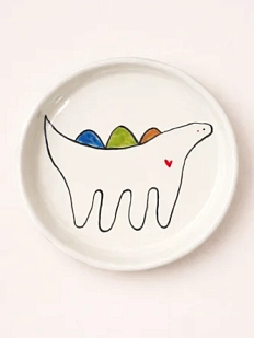 Тарелка ручной работы Мария Гордеева Динозаврик, белая, полуфарфор, 14 см