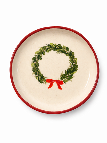 Тарелка ручной работы «Рождественский венок», керамика, 15 см, фото 1.