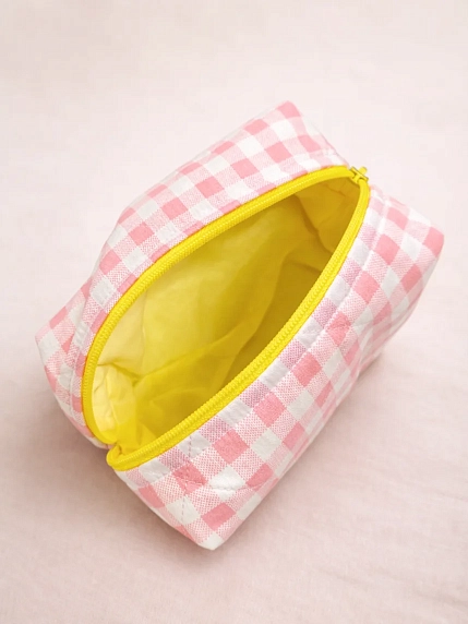 Косметичка ручной работы АМИ (Ami lé sac) «Moyen», розовая клетка, фото 2.