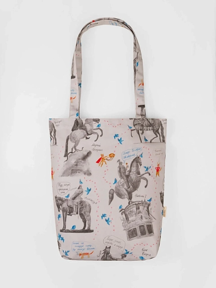 Сумка шоппер Забористый текстиль «Кони Петербурга», хлопок, серый, фото 1.