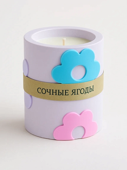 Соевая свеча «Цветочки» в стакане с ароматом сочных ягод, гипс, фото 2.