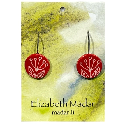 Серьги Elizabeth Madar с цветочным орнаментом, круглые, керамика, красные, фото 1.