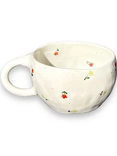 Кружка ручной работы «Цветочки», красно-жёлтая, керамика, 250 мл