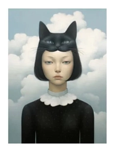 3D Стикер на телефон «Девочка-кошка», чёрный, объёмный