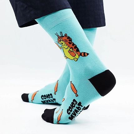 Носки «Нас и здесь неплохо кормят», р-р 38-41, бирюзовые, фото 1.