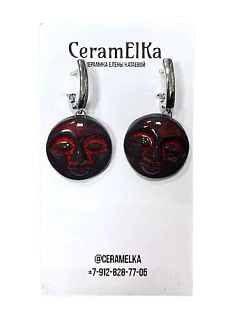 Серьги КерамЕлКа «Лица», фарфор, чёрно-красные