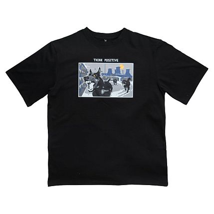 Футболка Barking Store «Think positive», 2XL муж., чёрный, фото 1.