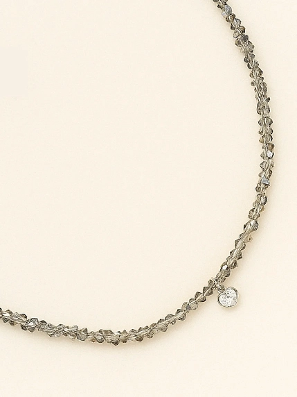 Чокер ручной работы «Heart. Silver», алмазное стекло, родированная латунь, фото 1.