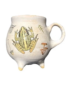 Кружка-котелок ручной работы Керумбия на ножках «Грибы», песочная, керамика, 350 мл