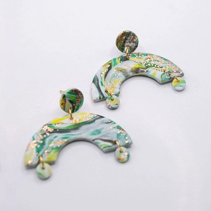 Серьги арки с поталью, полимерная глина, фото 1.