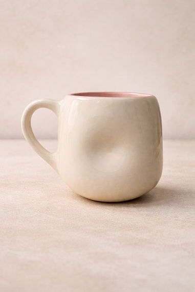 Кружка ручной работы мятая Hands in clay «More champagne less pain», красная, керамика, 400 мл, фото 2.