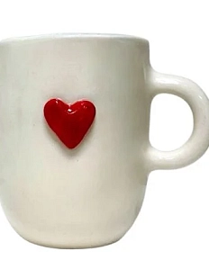 Кружка ручной работы Катя Вебер с сердечком, белая, полуфарфор, 300 мл, высокая