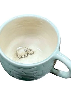 Кружка ручной работы Мама Черепаха с фигуркой внутри Бегемотик, бирюзовая, керамика, 400мл