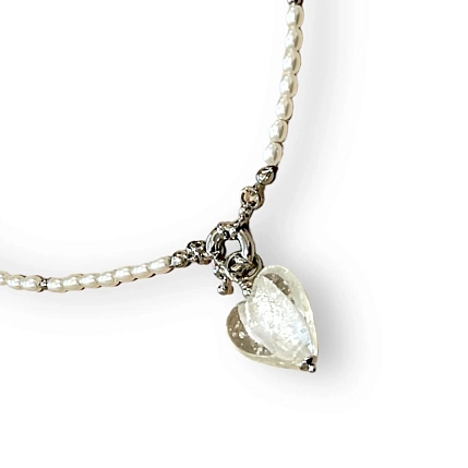 Колье ручной работы «Glass heart», прозрачное, латунь, жемчуг, стекло, фото 2.