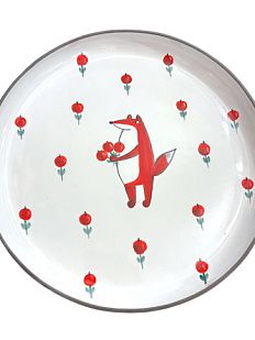 Тарелка ручной работы с бортиком Лис с ягодами, белая, 21 см