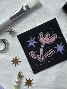 Стикер «Цветок», чёрно-розовый, 7 х 7