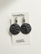 Серьги КерамЕлКа «Большие лица», фарфор, чёрные, матовые
