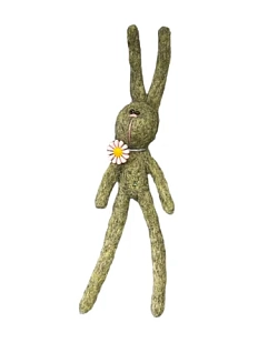 Брошь ручной работы Зеленый кролик с ромашкой, шерсть