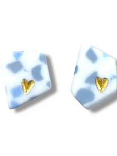 Серьги-гвоздики ручной работы «Домики с сердечком», фарфор