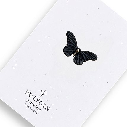 Брошь ручной работы Bulygin «Бабочка», фарфор, чёрно-серебристая, фото 1.