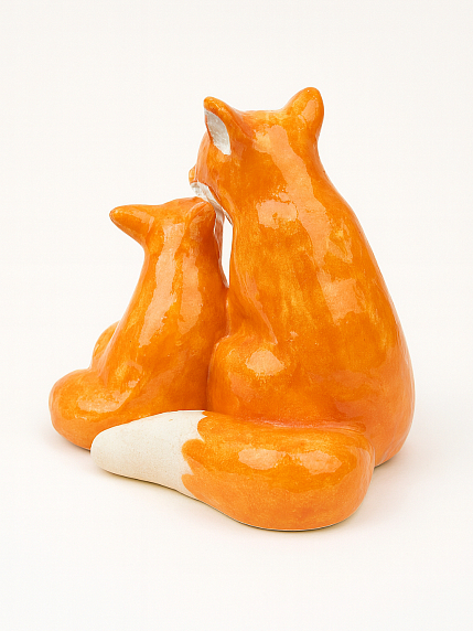 Статуэтка керамическая ручной работы «Лиса с лисенком», рыжий, фото 3.