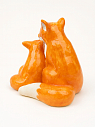 Статуэтка керамическая ручной работы «Лиса с лисенком», рыжий, превью фото 3