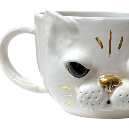 Кружка ручной работы Синица керамика «Кот», белая, 300 мл, фото 2.