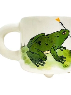 Кружка Звер ручной работы «Царевна лягушка сталкивается с реальностью», деколь, зеленая, керамика, 350 мл