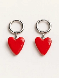 Серьги-конго Радость Рядом Маленькие сердечки, полимерная глина, красные