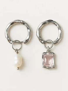 Серьги-конго с камнем розовым «Ice», родированная латунь